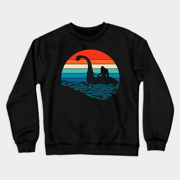 Bigfoot Riding Loch Ness Monster Crewneck Sweatshirt by Tesszero